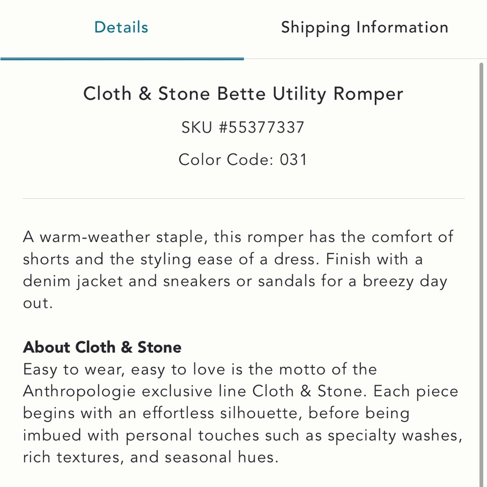 CLOTH & STONE BETTE UTILITY ROMPER - RARE! - Picture 6 of 15